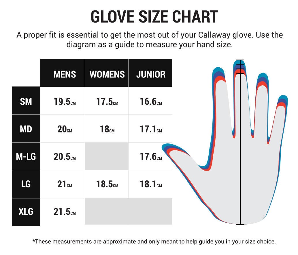Mizuno golf glove size sales chart